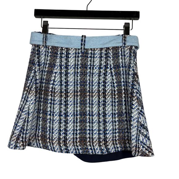 Zara Tweed Skirt Split Front Button Accent Coquette Cute Blue Mini Romantic - S - Picture 4 of 5